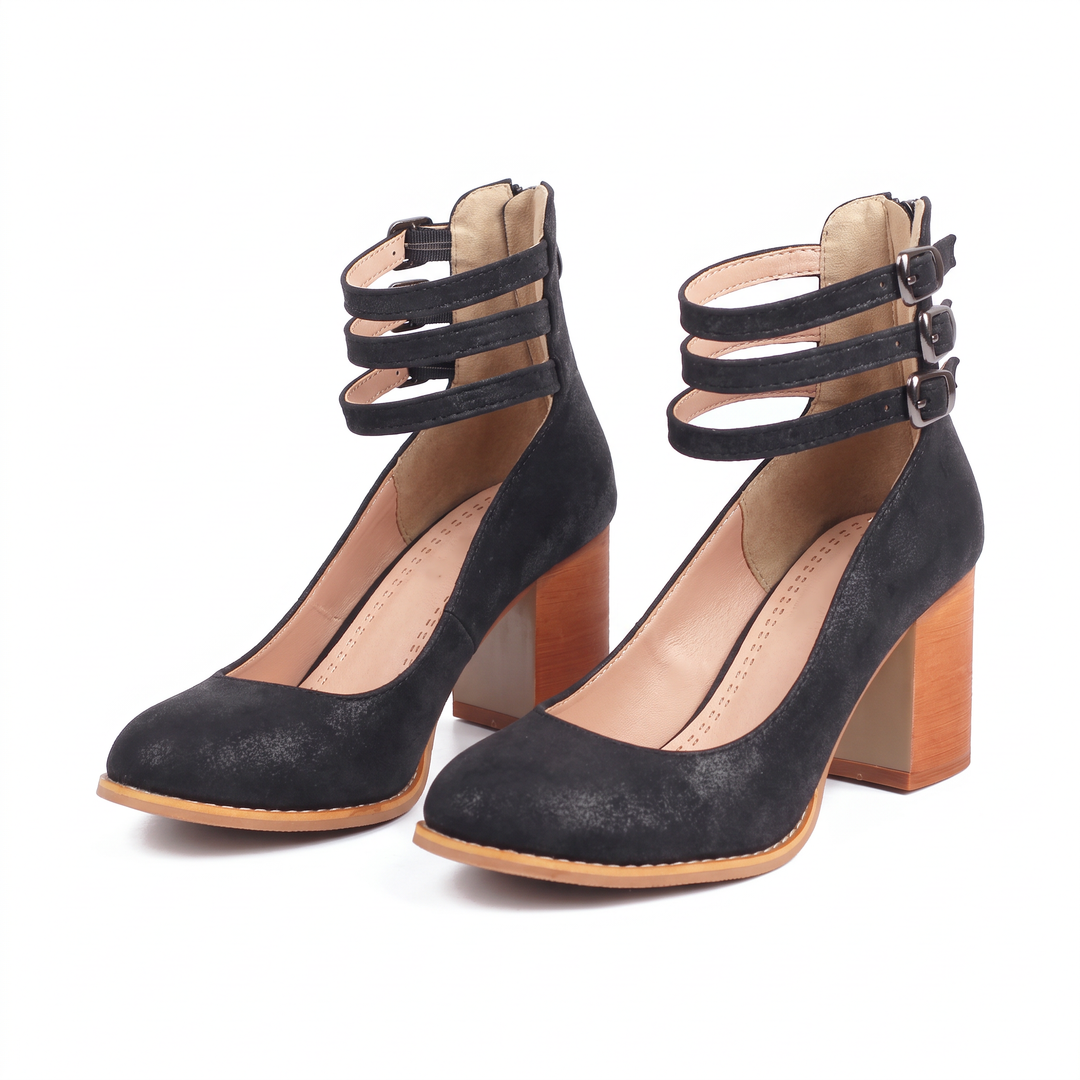 Black Mary Jane Buckle Chunky Heels