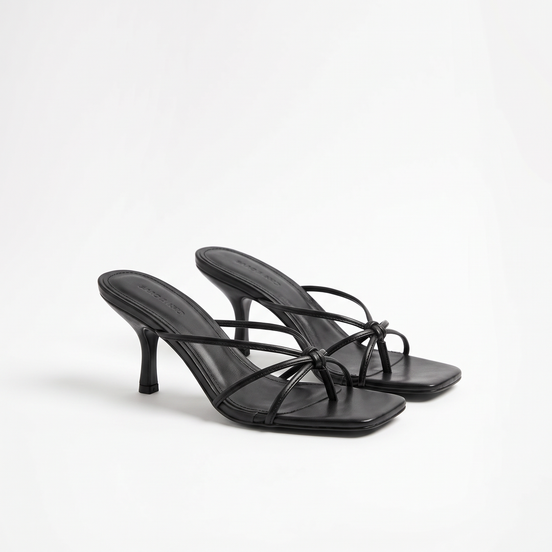 Black Strappy Kitten Heel Mules