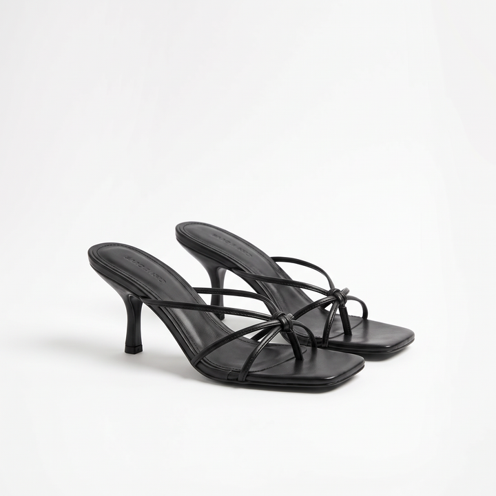 Black Strappy Kitten Heel Mules
