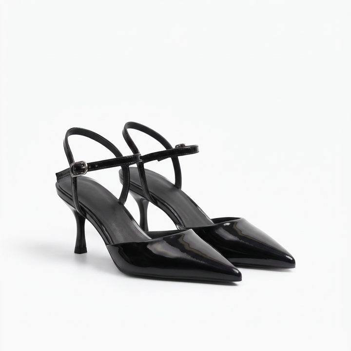 Black Lace Kitten Heel Slingback Pumps