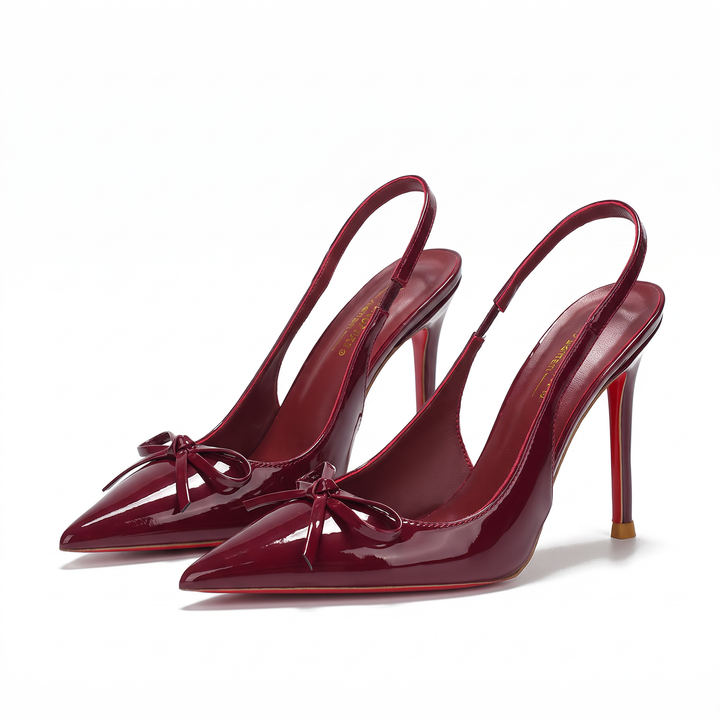 Burgundy Bow Knot Stiletto Heels Party