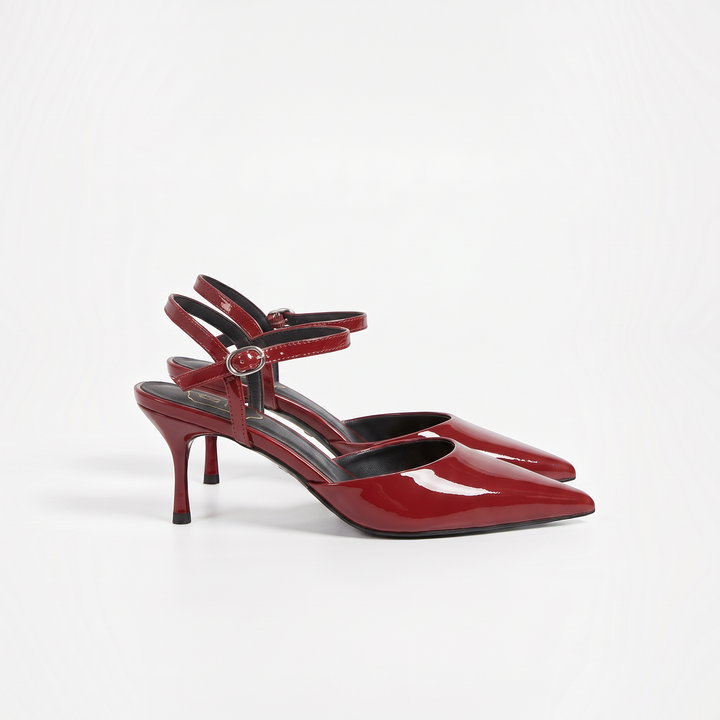 Burgundy Lace Slingback Kitten Heels