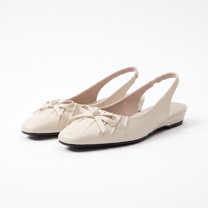 Beige Bow Slingback Kitten Heels