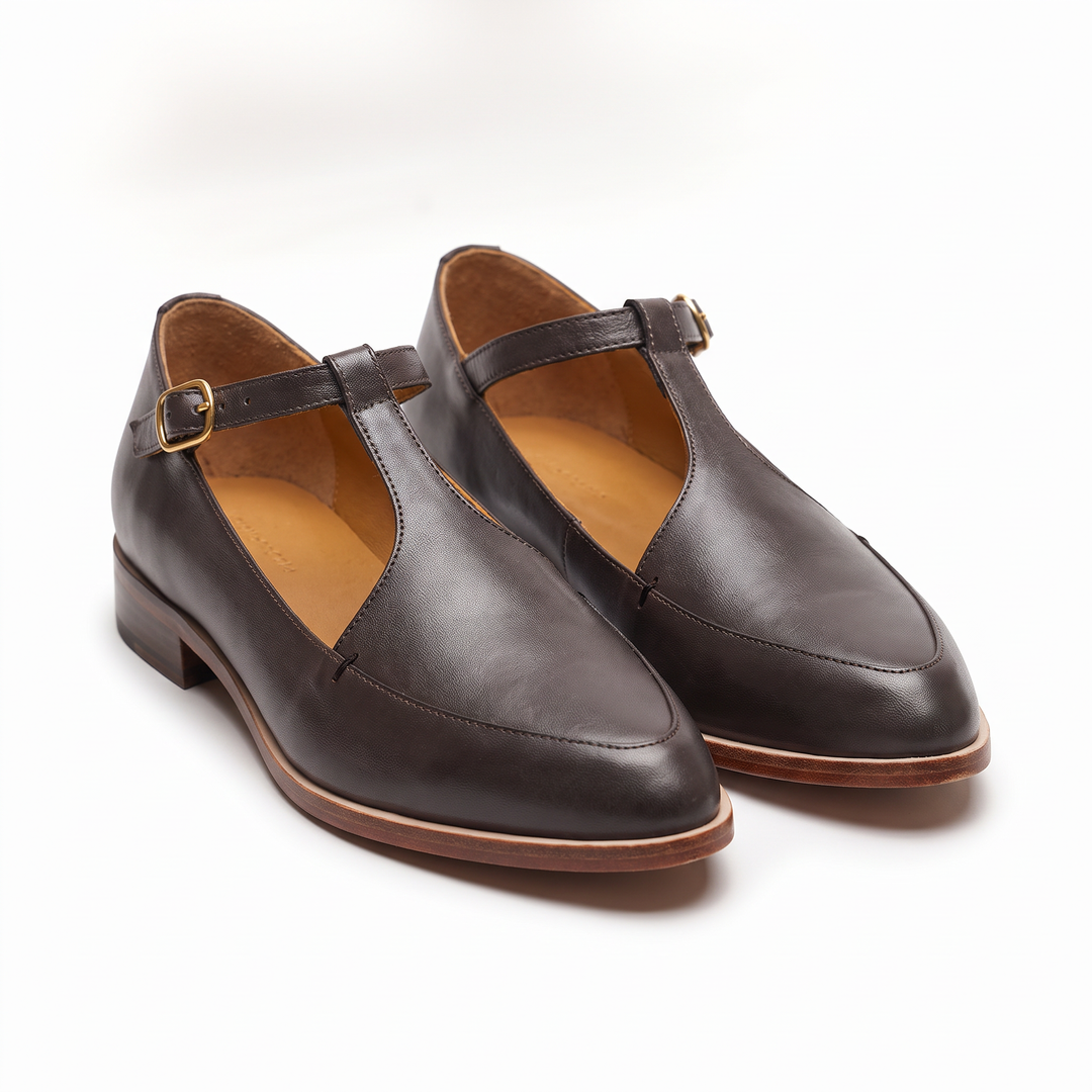 Black T Bar Pointed Toe Sandals