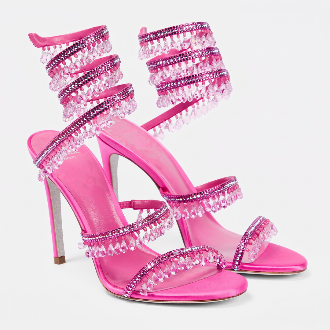 Pink Diamante Ankle Tie Heels Party