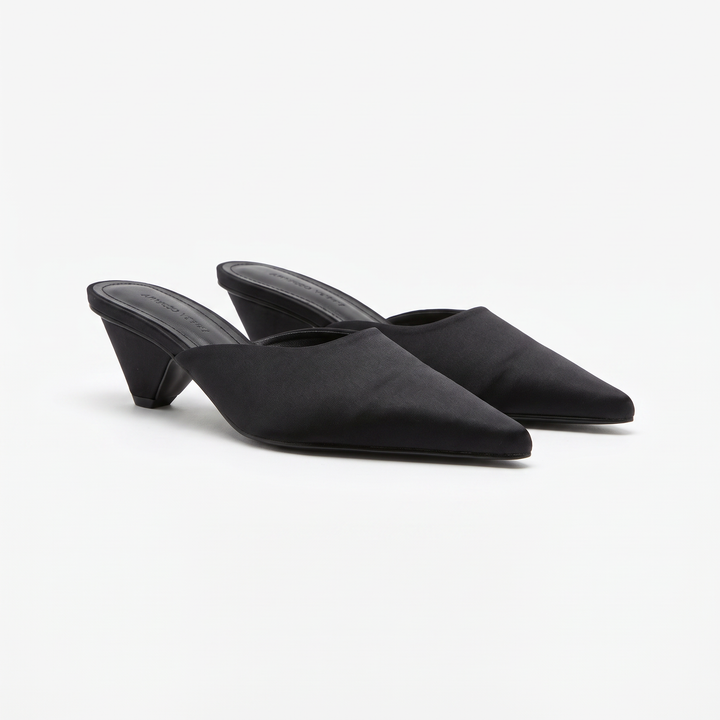 Black Pointed Toe Kitten Heel Mules