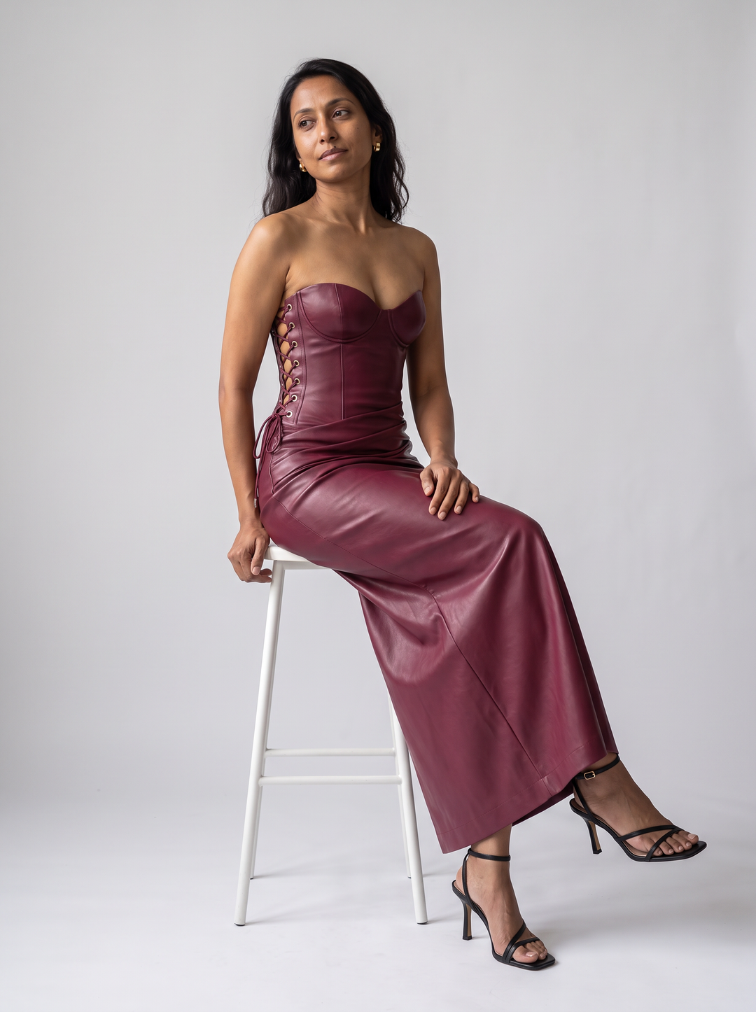 Lace Up Corset Midi Dress Evening