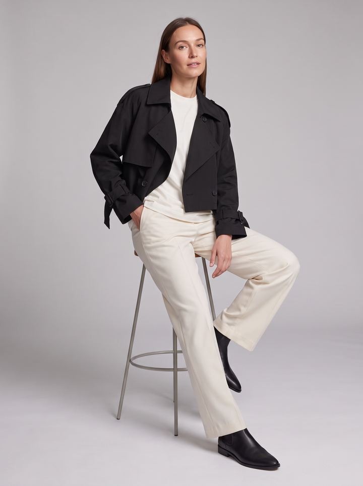 Black Cropped Double Breasted Trench Coat