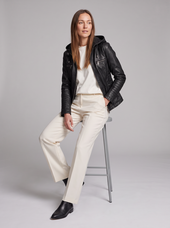 Faux Leather Hooded Zip Up Jacket