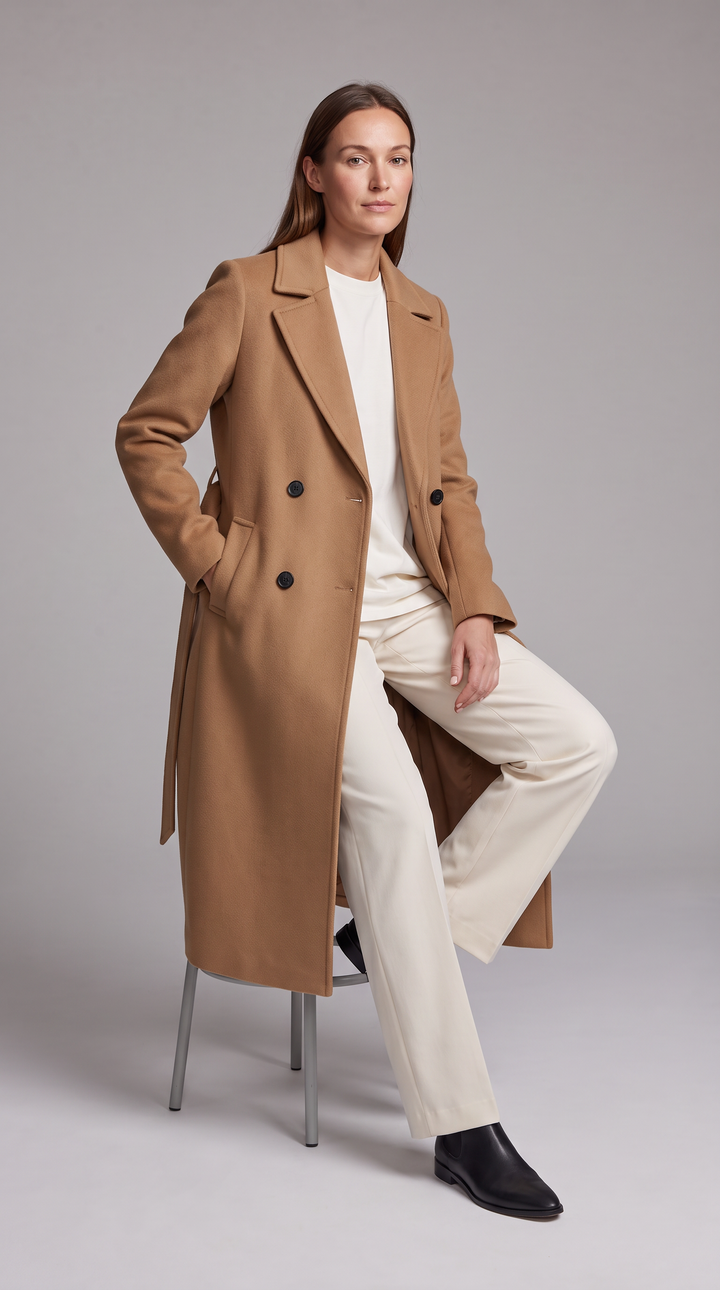 Double Breasted Longline Coat With Belt