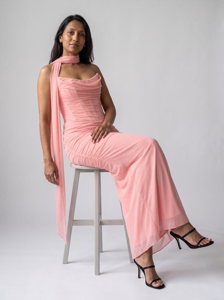 Pink Corset Evening Maxi Dress