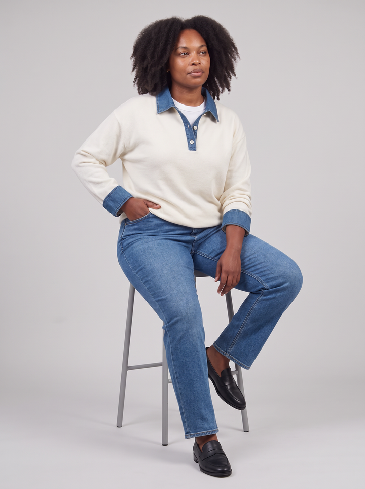 Denim Collar Gold Button Cardigan