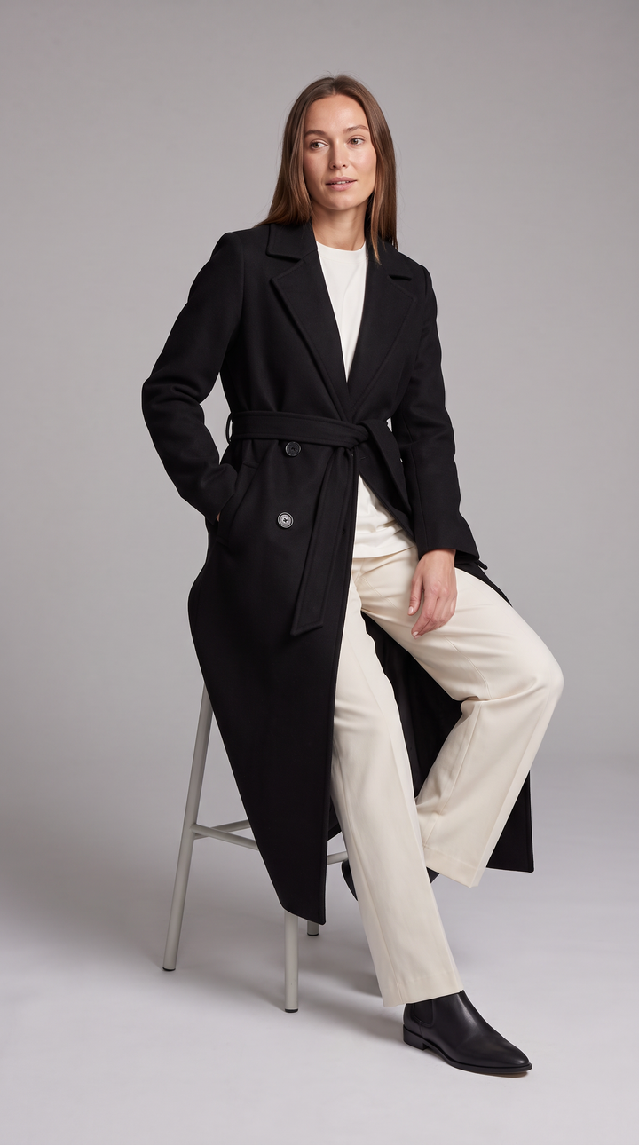 Double Breasted Longline Coat With Belt