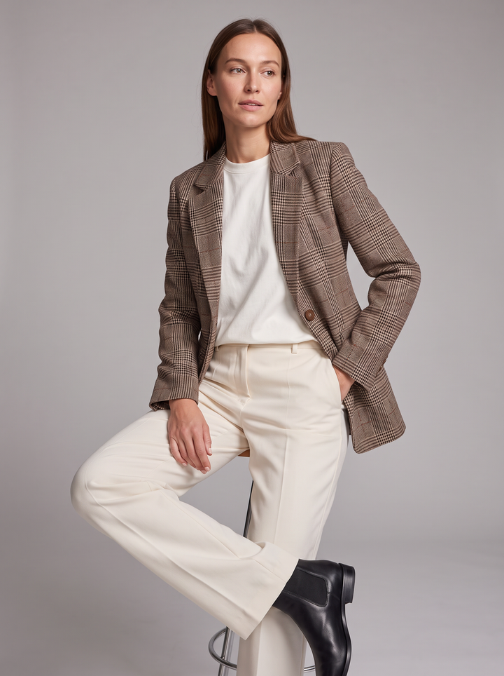 Brown Check Longline Blazer Workwear