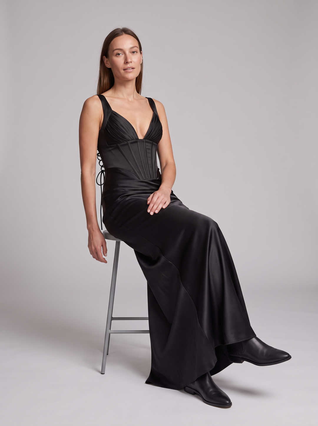 Black Corset Maxi Dress Evening Gala