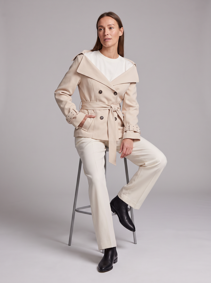 Beige Wide Collar Trench Coat Office Wear