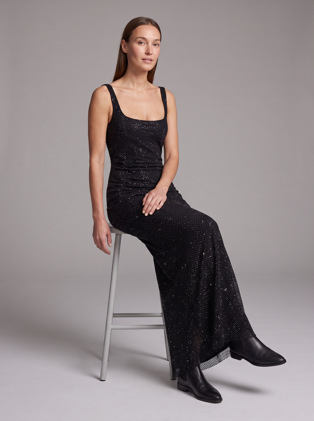 Black Sequin Maxi Dress Evening Gala