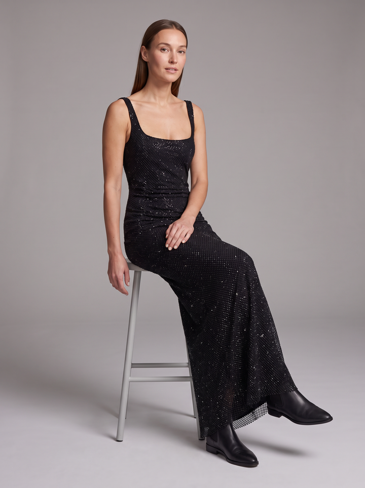 Black Sequin Maxi Dress Evening Gala
