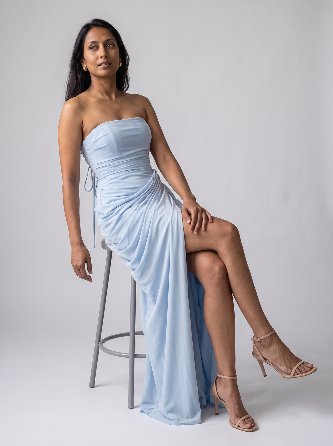 Blue Corset Maxi Dress Wedding Guest