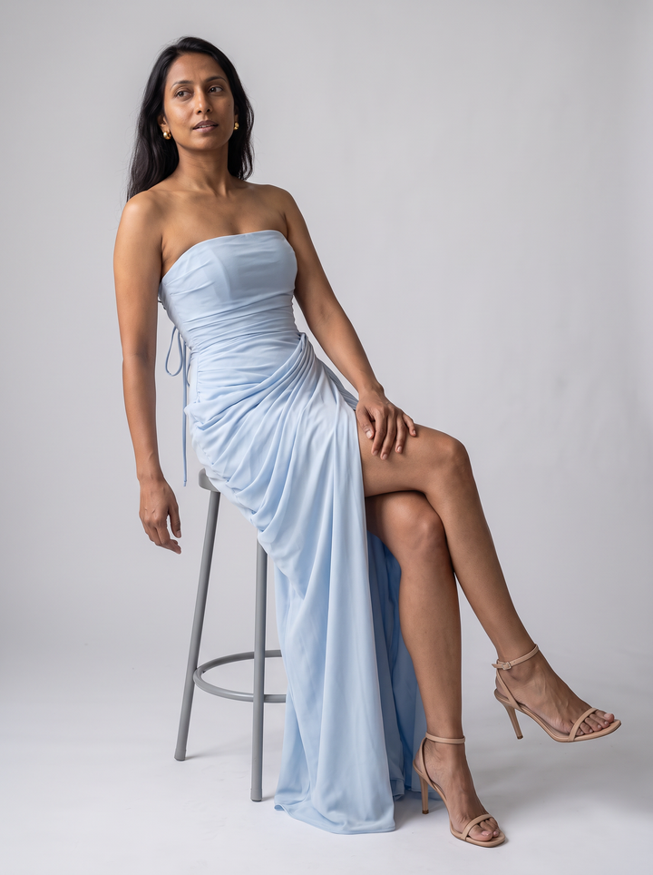 Blue Corset Maxi Dress Wedding Guest