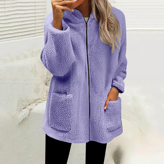 Women's Zip-Up Fleece Jacket with High Collar and Pockets