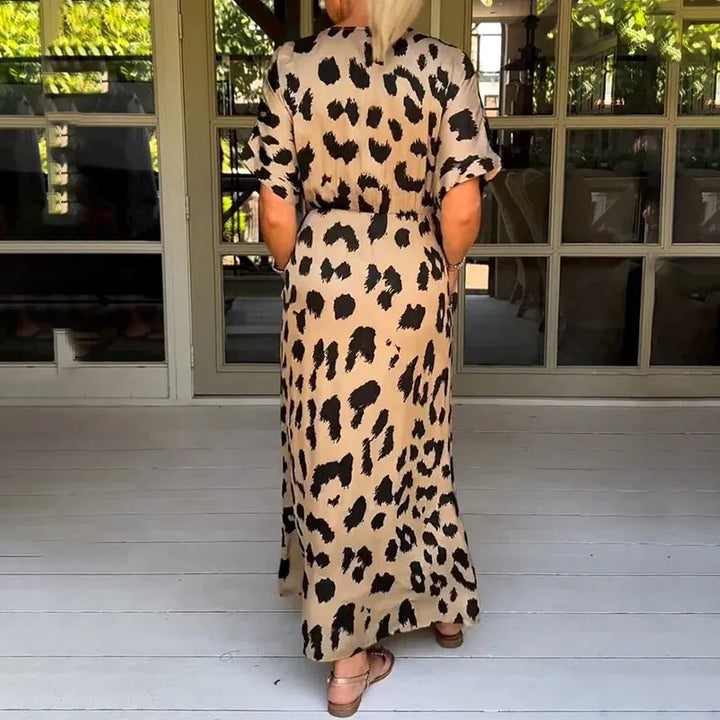 Women's Flowy V-Neck Leopard Print Maxi Dress