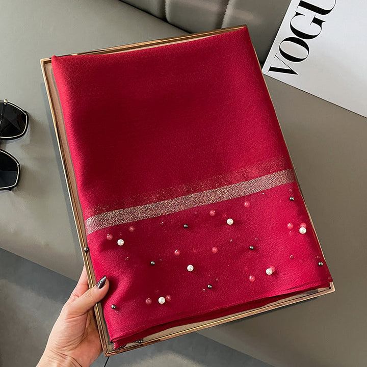 Elegant Scarf Decorated with Pearls