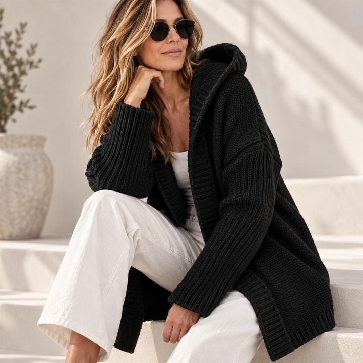 Women's Hooded Chunky Knit Longline Cardigan