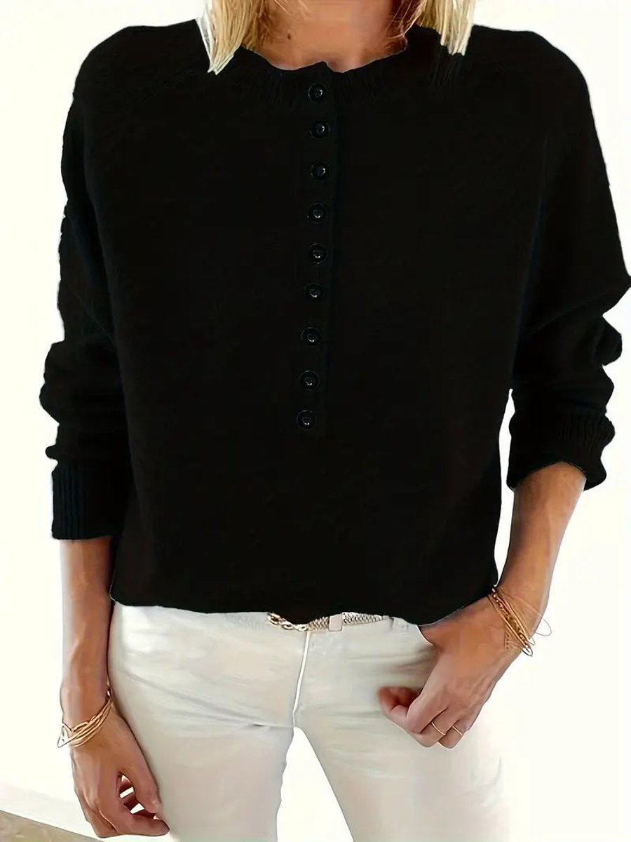 Clara | Stylish Knit Sweater with V-Neck and Button Placket