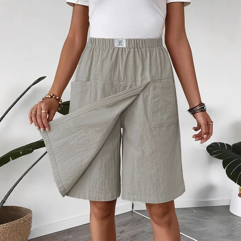 Women's Short Skirt with Elastic Waist, Asymmetrical Cut, Summer - Elena Harper