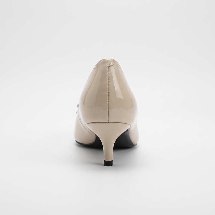 White Pointed Toe Bow Kitten Heels