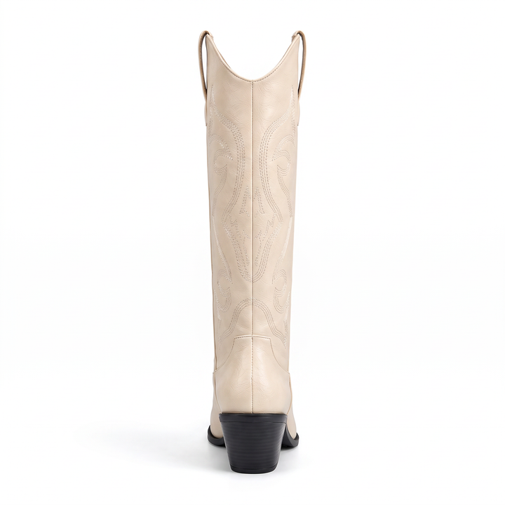 Beige Knee High Western Boots
