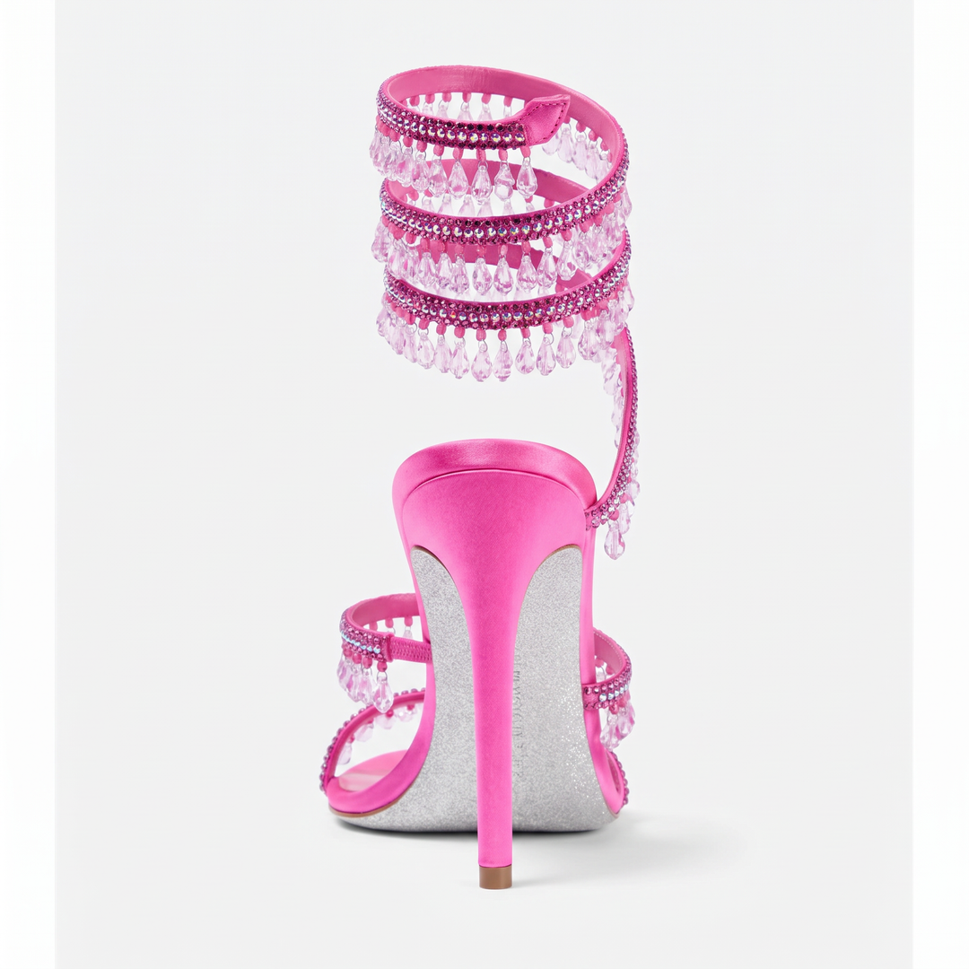 Pink Diamante Ankle Tie Heels Party