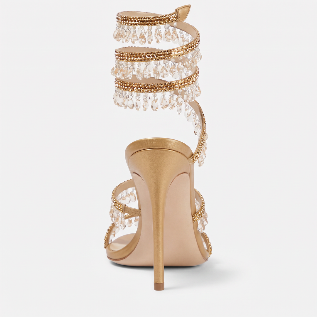 Gold Rhinestone Ankle Strap Heels Wedding Guest