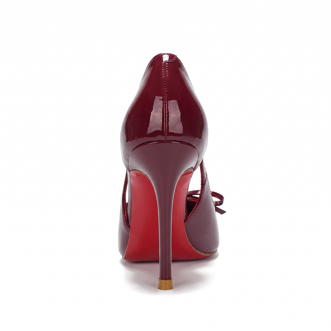 Burgundy Bow Knot Stiletto Heels Party
