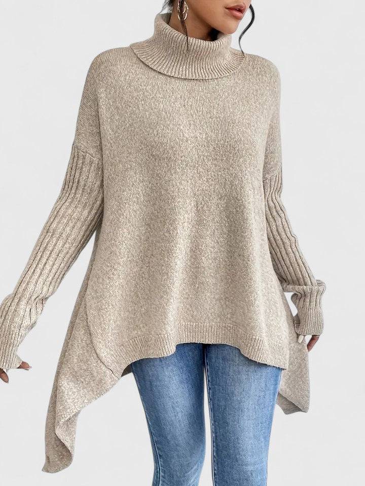 Keiralyss™ Emma & Rose Cape Town comfortable sweater in soft knit, featuring a relaxed fit and ribbed cuffs, beige color.