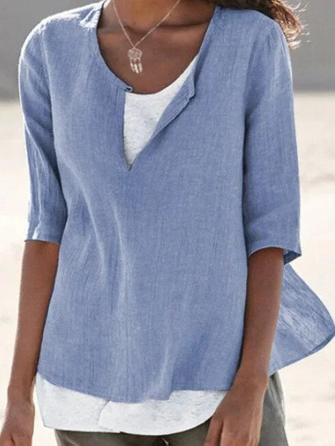 Casual Summer Blouse for Women with Layering – Loose Fit V-Neck