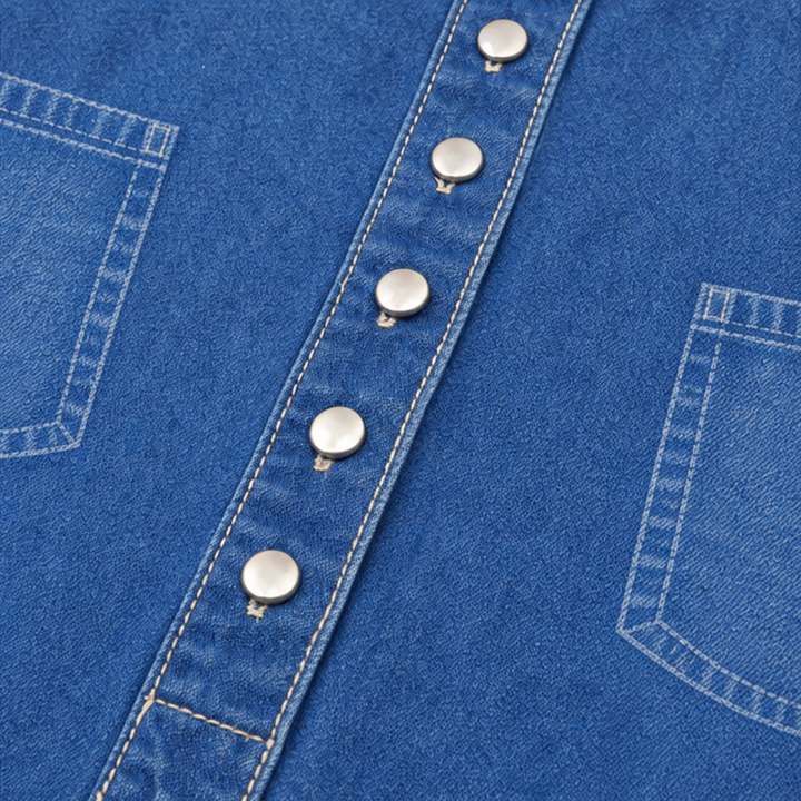 Denimly Pocketed Shirt Collar Denim Midi Dress - Elena Harper