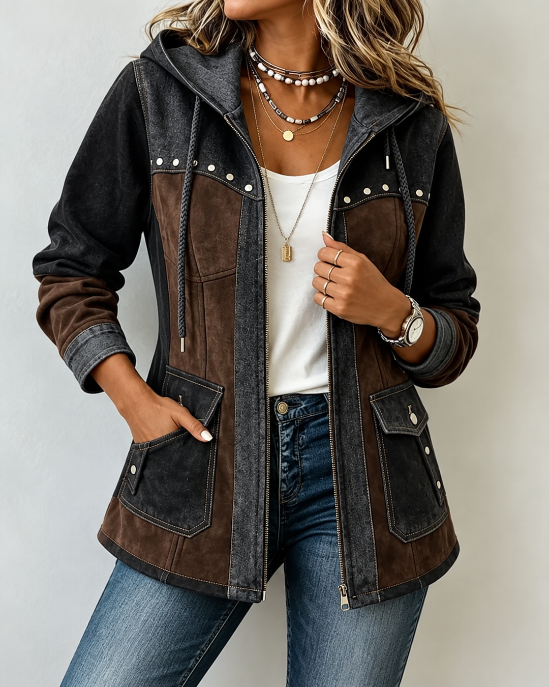 Demi™ | Comfortable Patchwork Jacket with Hood