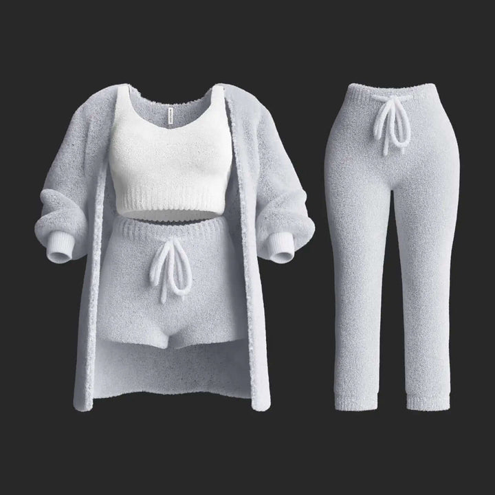 Women's 4-Piece Plush Knitted Lounge Set