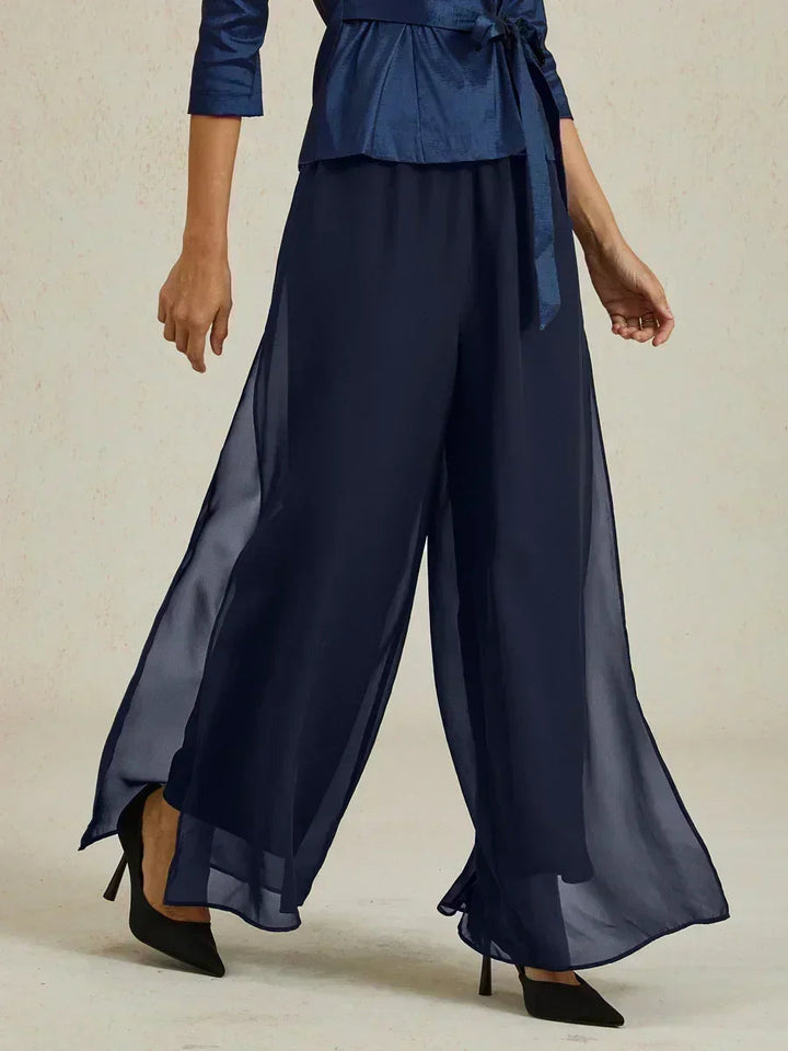 Graciana Chiffon Trousers with Straight Leg and Slit, view 3 - Elena Harper