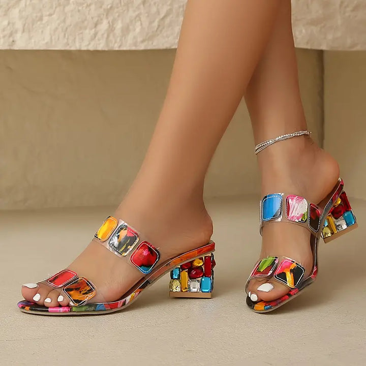 MAE – COLORFUL GEM BLOCK HEEL SANDALS