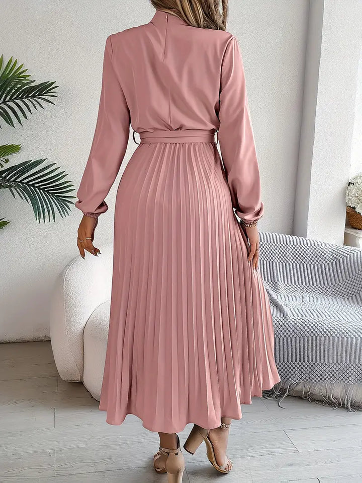 Women's Elegant Long-Sleeve Belted Midi Dress