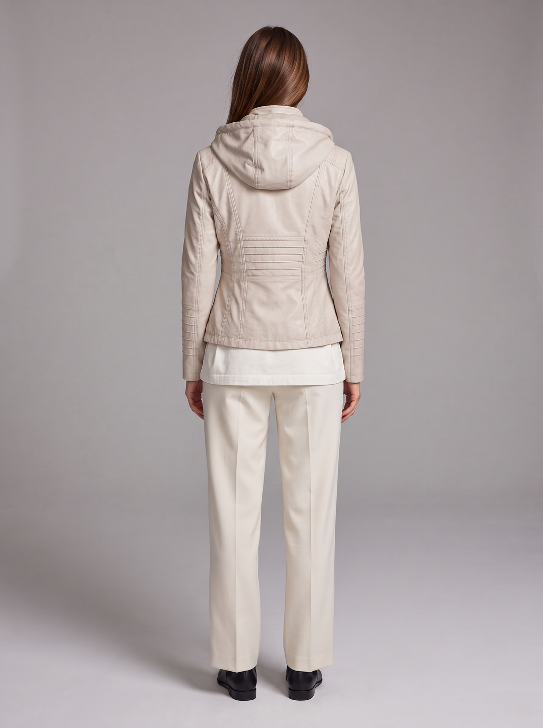 Detachable Hood Faux Leather Jacket