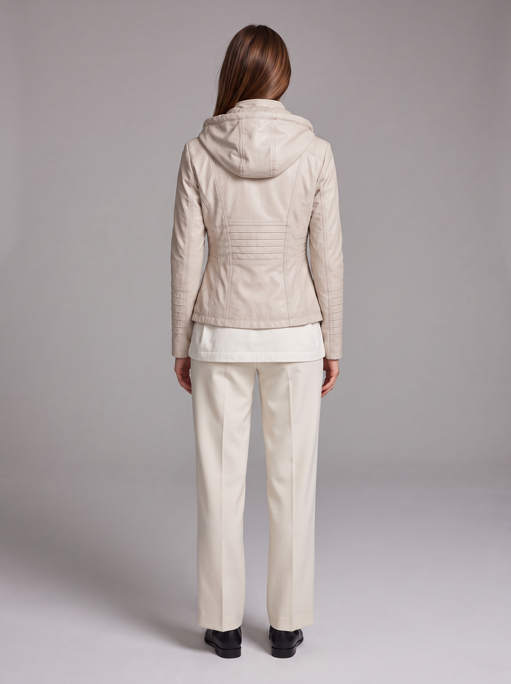 Detachable Hood Faux Leather Jacket