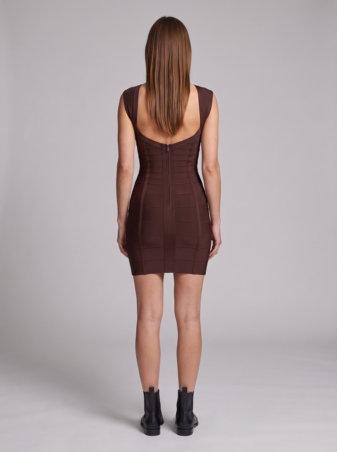 Brown Ruched Bow Mini Dress Party