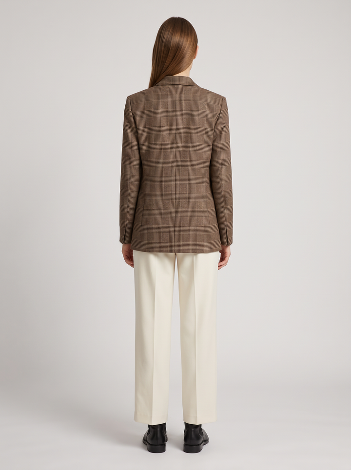 Brown Check Longline Blazer Workwear