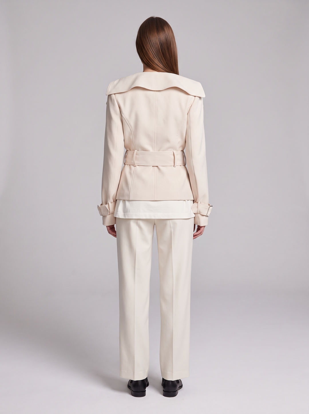 Beige Wide Collar Trench Coat Office Wear