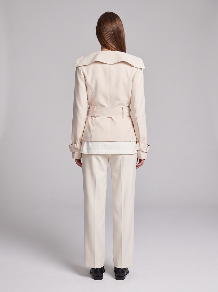 Beige Wide Collar Trench Coat Office Wear