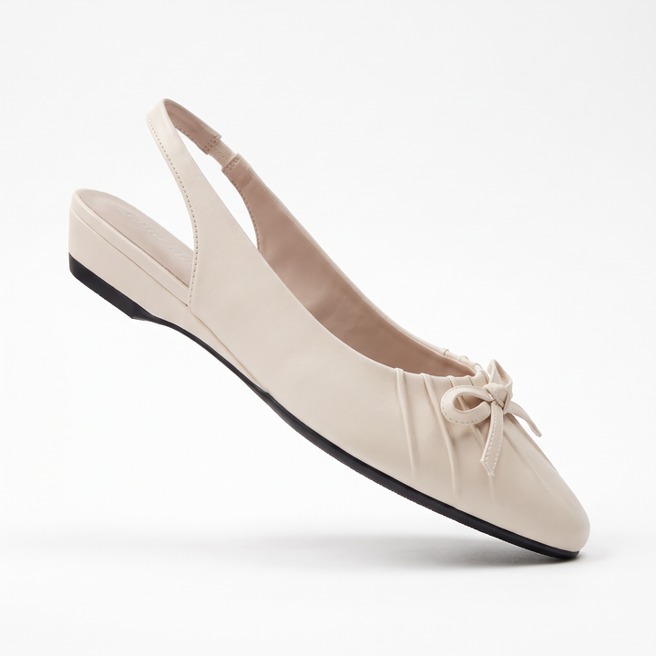 Beige Bow Slingback Kitten Heels
